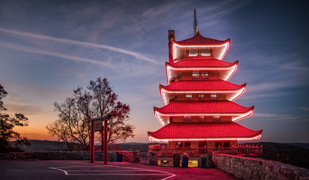 Gorgeous Views from the Reading Pagoda This Fall 4 The Reading Pagoda lit up before dawn breaks.